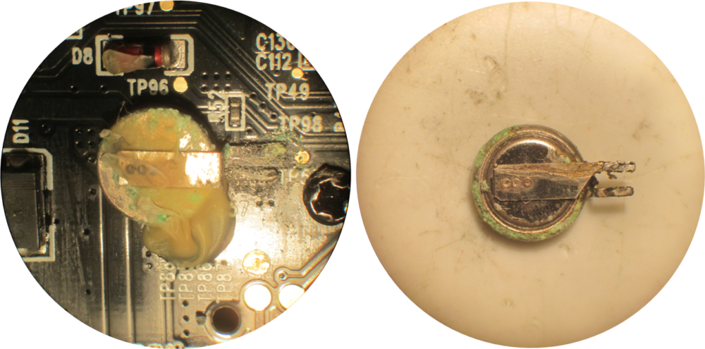 Trail camera rechargeable internal battery failed due to corrosion of leads